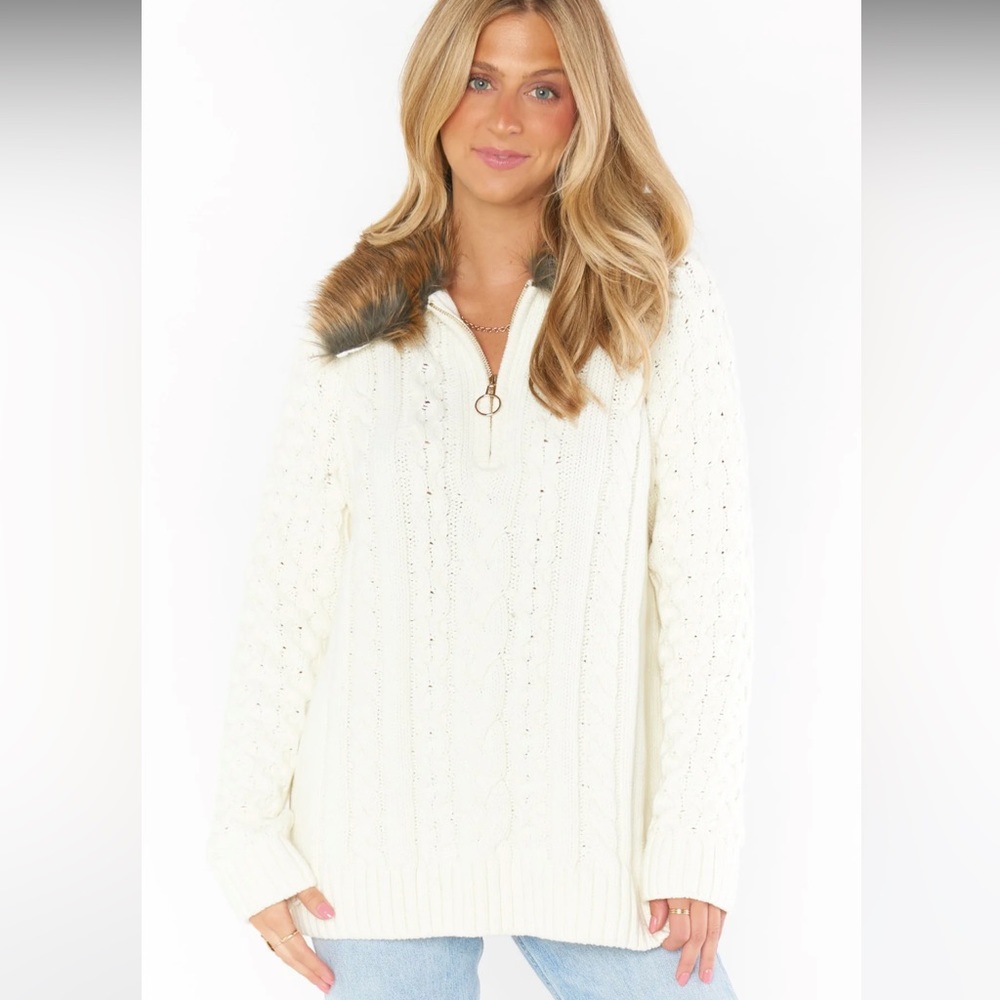 Show Me Your Mumu | Sun Valley Pullover {Cream Cable Knit W/ Faux Fur}